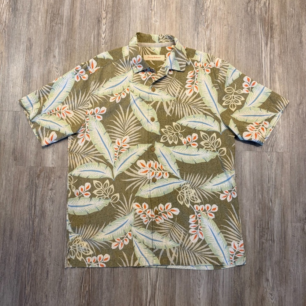 Tommy Bahama Mens Small 100% Silk Hawaiian Floral Shirt Green